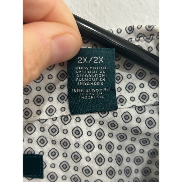 Perry Ellis Short Sleeve Button-Down Shirt White Black Geometric Print Sz 2X - Picture 6 of 9